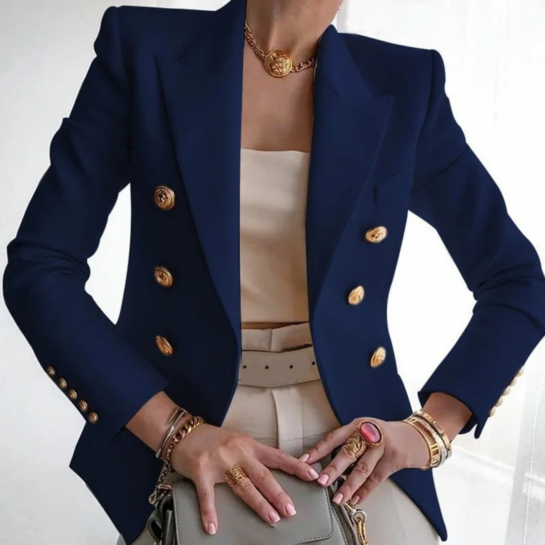 Damen Blazer Doppelreihig Elegant Business Modejacke-Blau-S-Luzern Mode