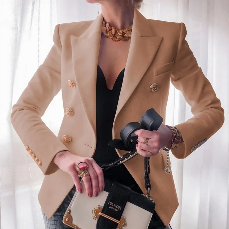 Damen Blazer Doppelreihig Elegant Business Modejacke-Braun-S-Luzern Mode