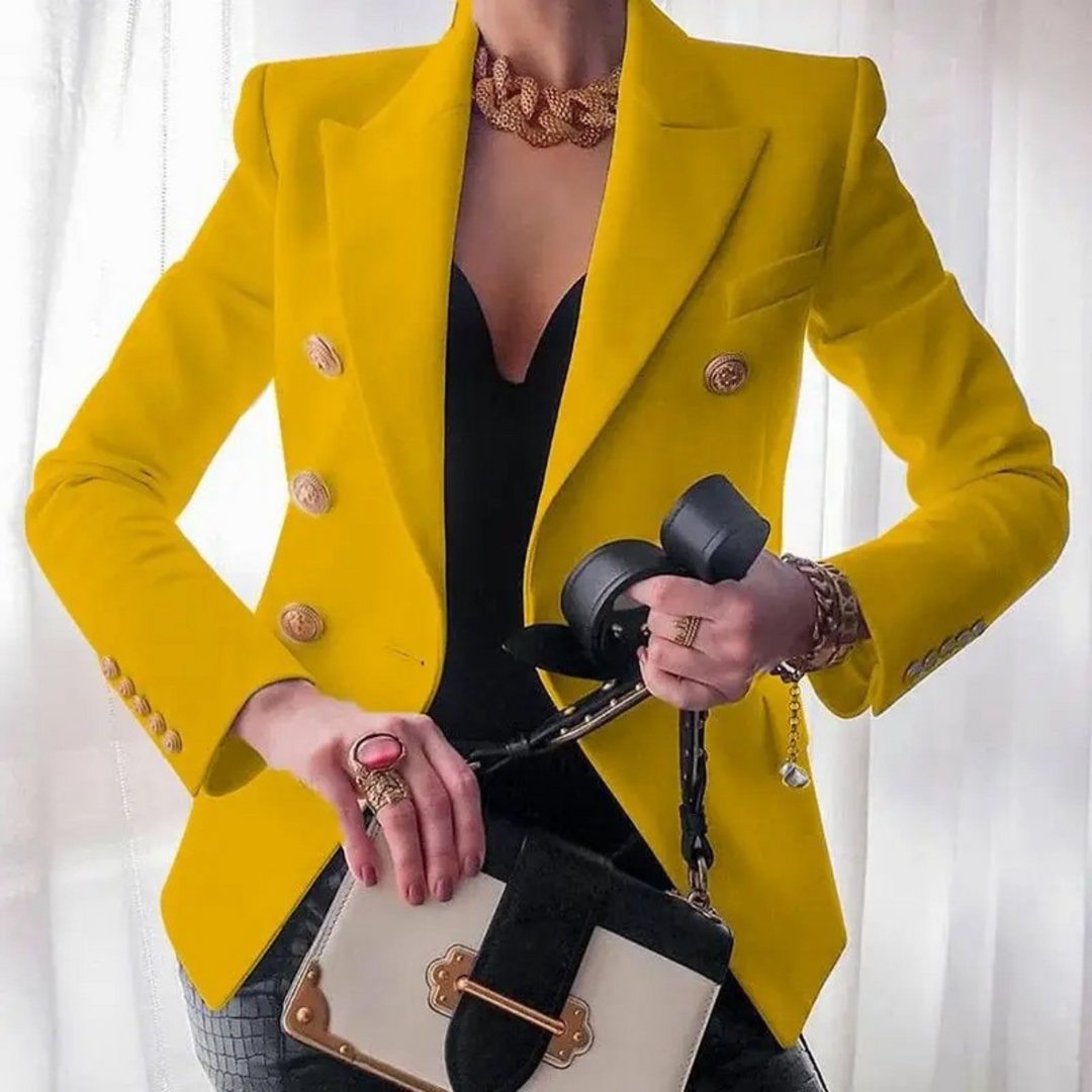 Damen Blazer Doppelreihig Elegant Business Modejacke-Gelb-S-Luzern Mode