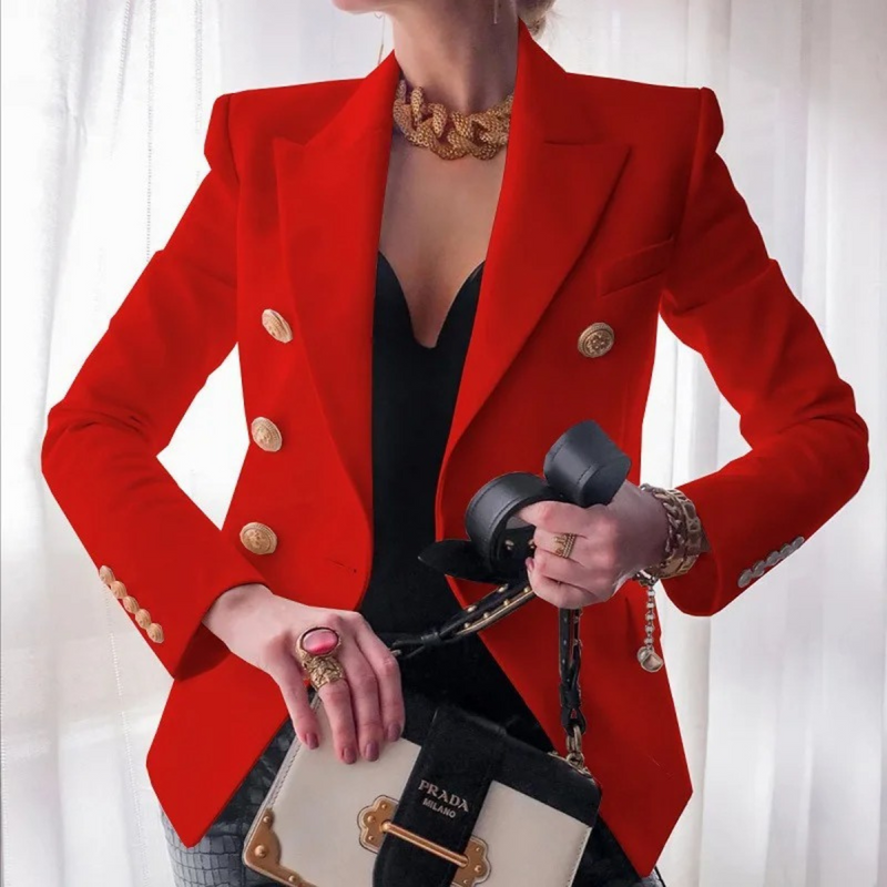Damen Blazer Doppelreihig Elegant Business Modejacke-Rot-S-Luzern Mode