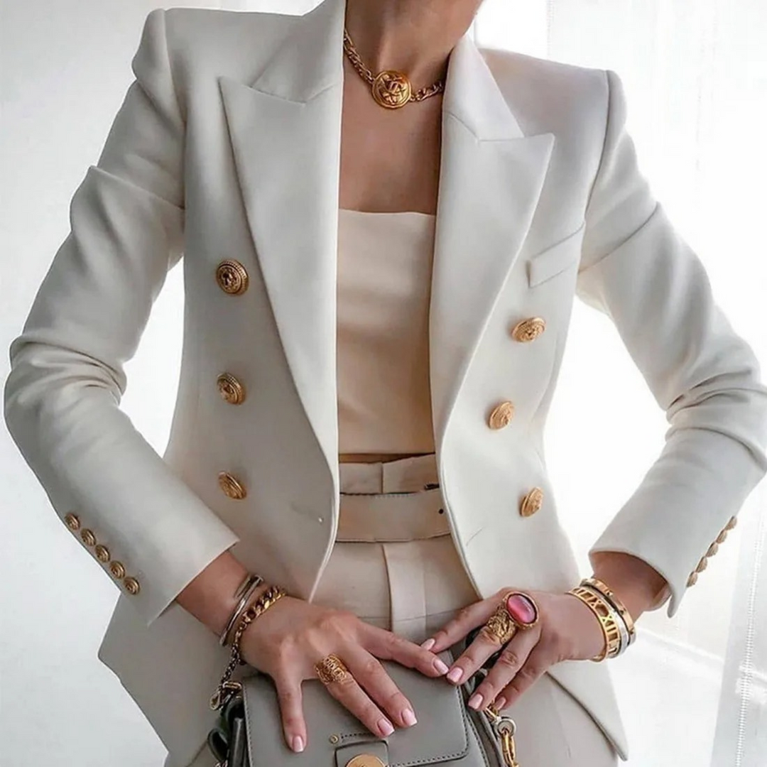 Damen Blazer Doppelreihig Elegant Business Modejacke-Weiß-S-Luzern Mode