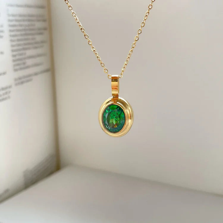 Edelsteinkette | Vielseitig Vintage Stilvoll Langlebig Verstellbar-Grün Oval-Luzern Mode