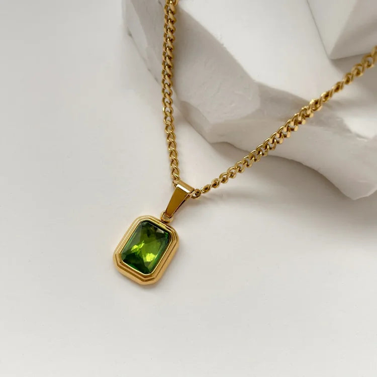 Edelsteinkette | Vielseitig Vintage Stilvoll Langlebig Verstellbar-Grün Quadrat-Luzern Mode