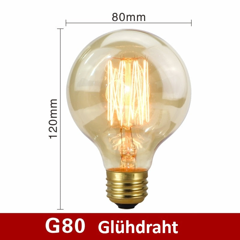 Vintage Glühbirne | Energiesparend | E27 | Bernsteinfarbe | Dimmbart | Retro-G80 Glühdraht-Luzern Mode