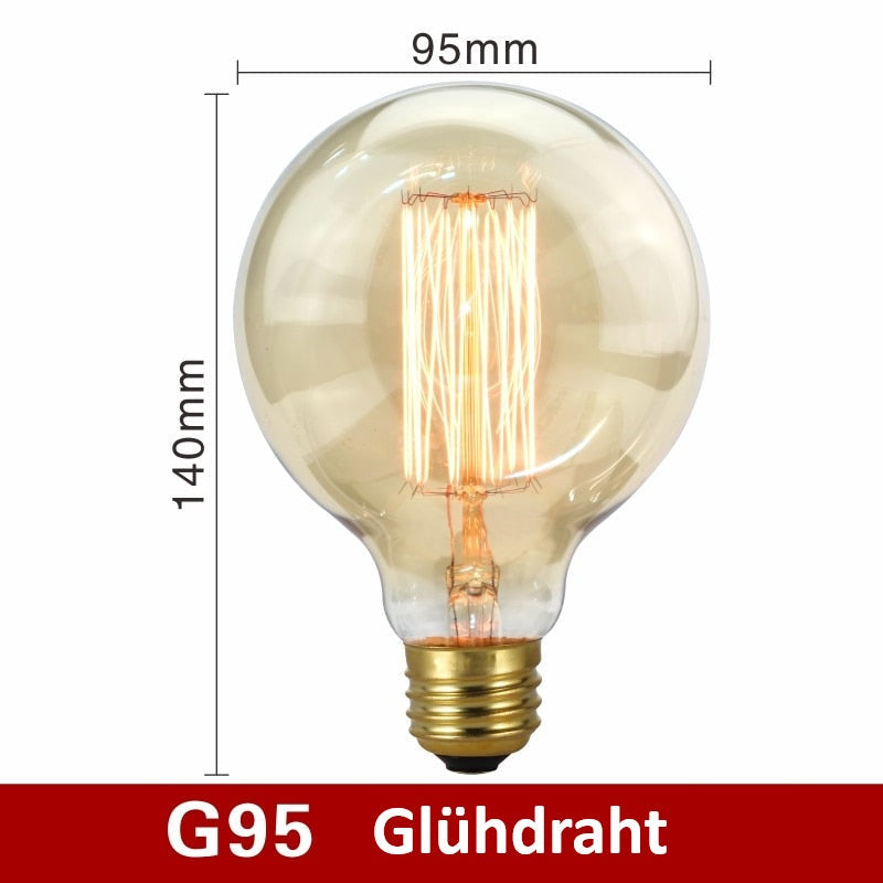 Vintage Glühbirne | Energiesparend | E27 | Bernsteinfarbe | Dimmbart | Retro-G95 Glühdraht-Luzern Mode
