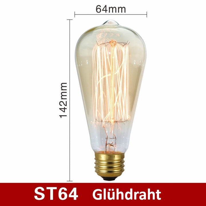 Vintage Glühbirne | Energiesparend | E27 | Bernsteinfarbe | Dimmbart | Retro-ST64 Glühdraht-Luzern Mode