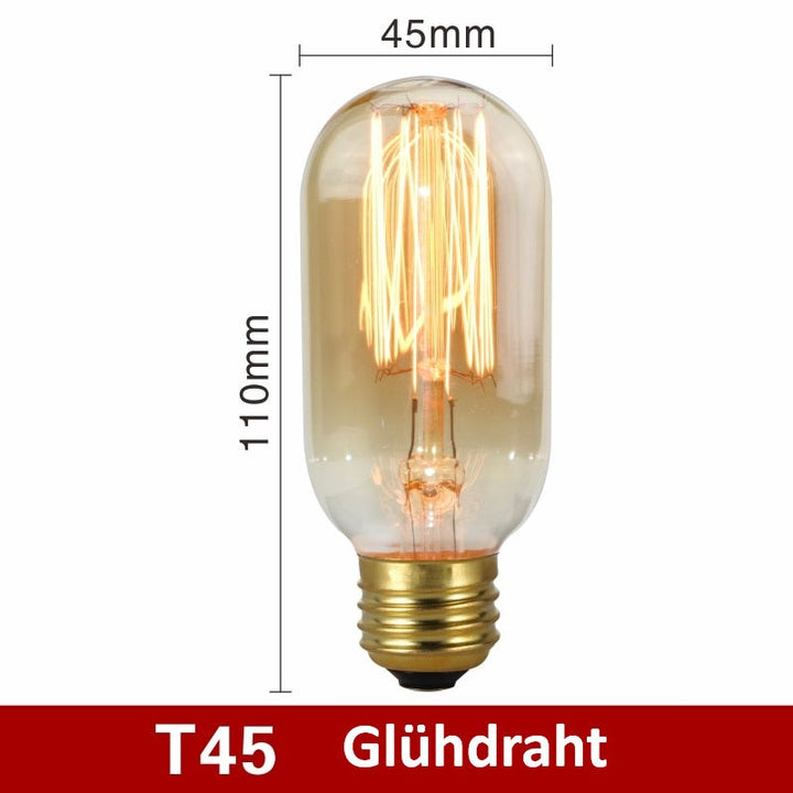 Vintage Glühbirne | Energiesparend | E27 | Bernsteinfarbe | Dimmbart | Retro-T45 Glühdraht-Luzern Mode