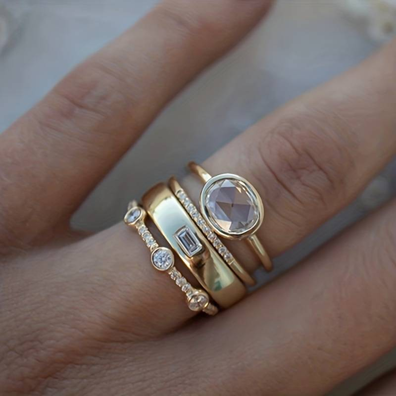 Goldenes Ringset | Zirkonia Leicht Langlebig Stilvoll Einzigartig Vintageccccccc-6-Luzern Mode