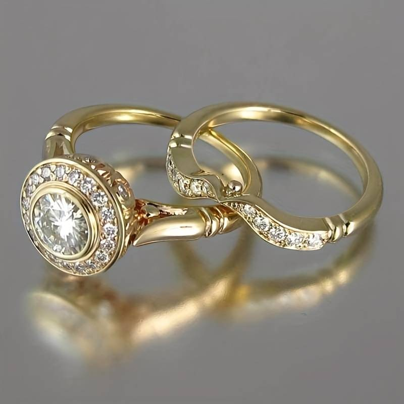 Ringset | 2-teilig Gold Zirkonia Stilvoll Vintage Langlebig Klassisch-6-Luzern Mode