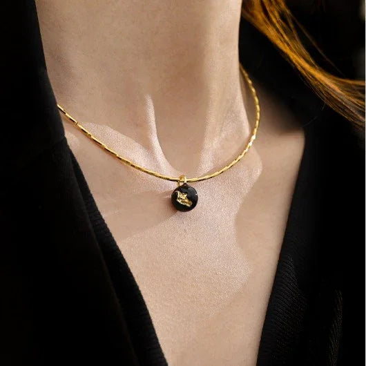 Goldene Kette | Schwarzer Anhänger Stilvoll Auffällig Vielseitig Einzigartig-Luzern Mode