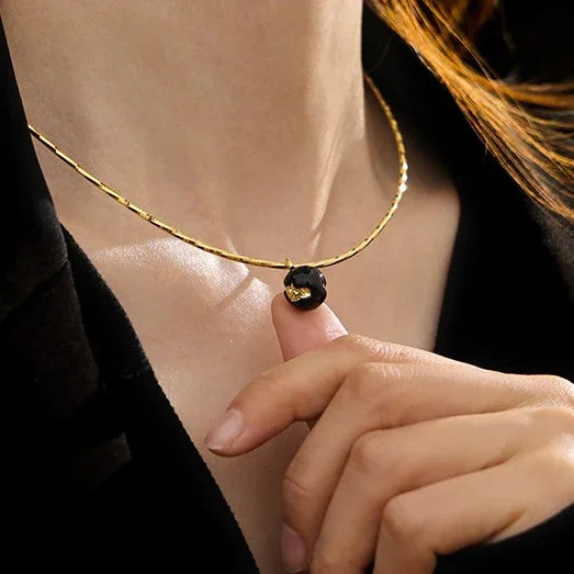 Goldene Kette | Schwarzer Anhänger Stilvoll Auffällig Vielseitig Einzigartig-Luzern Mode
