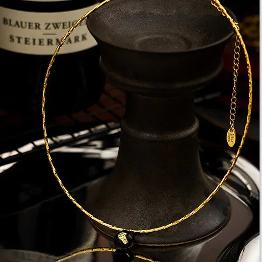 Goldene Kette | Schwarzer Anhänger Stilvoll Auffällig Vielseitig Einzigartig-Luzern Mode
