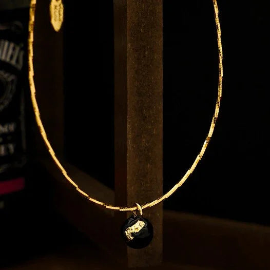 Goldene Kette | Schwarzer Anhänger Stilvoll Auffällig Vielseitig Einzigartig-Luzern Mode