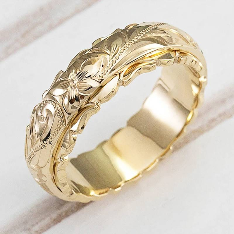 Goldener Ring | Vintage Schmal Blumen Stilvoll Einzigartig Langlebig Vielseitig-6-Luzern Mode