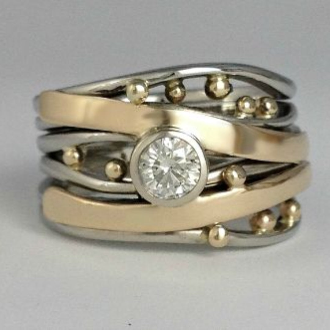Goldener Ring | Zirkonia Stilvoll Handgefertigt Langlebig Einzigartig-6-Luzern Mode