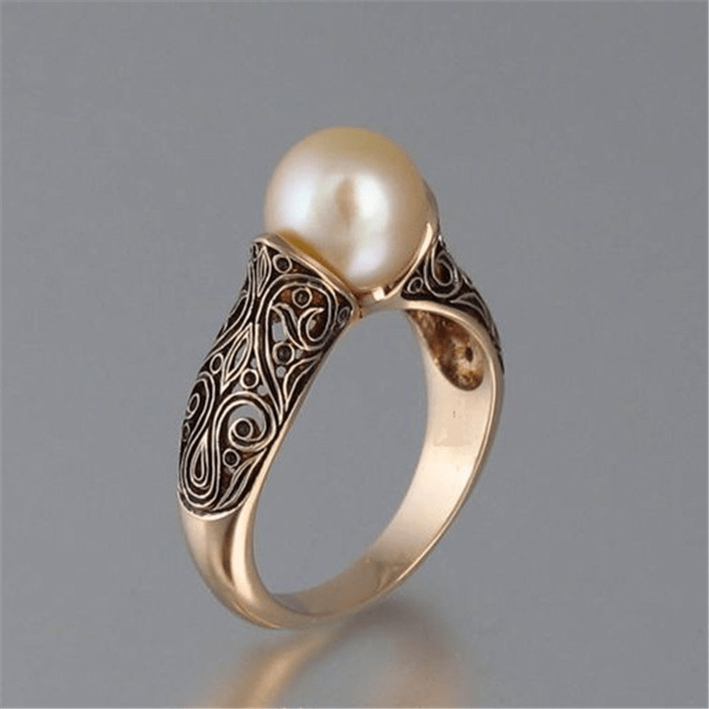 Goldener Ring | Perle Vintage Handgefertigt Langlebig Stilvoll Luxuriös Trendig-Luzern Mode