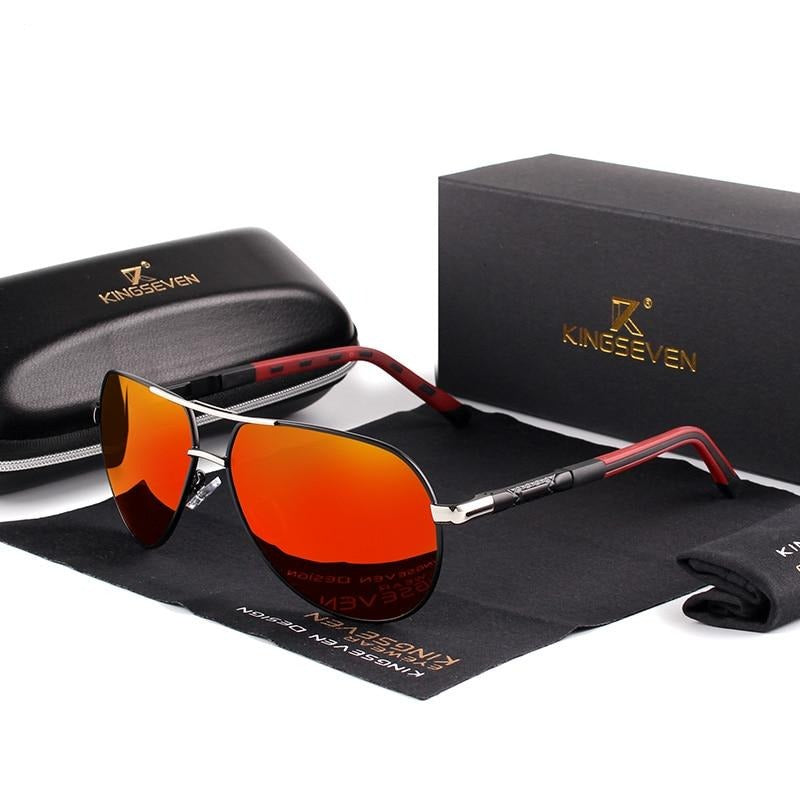 Herren Sonnenbrille | Vintage | UV-Schutz | Polarisiert | Robust-Silber Rot-Luzern Mode