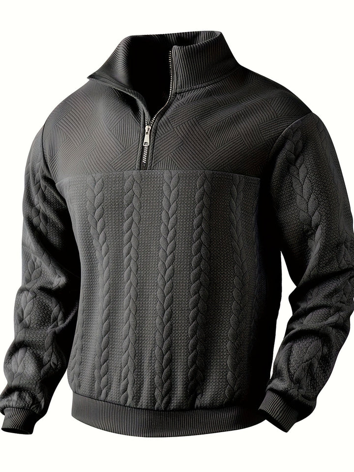 Herren Strickpullover mit Zopfmuster für kalte Tage-Dunkelgrau-S-Luzern Mode