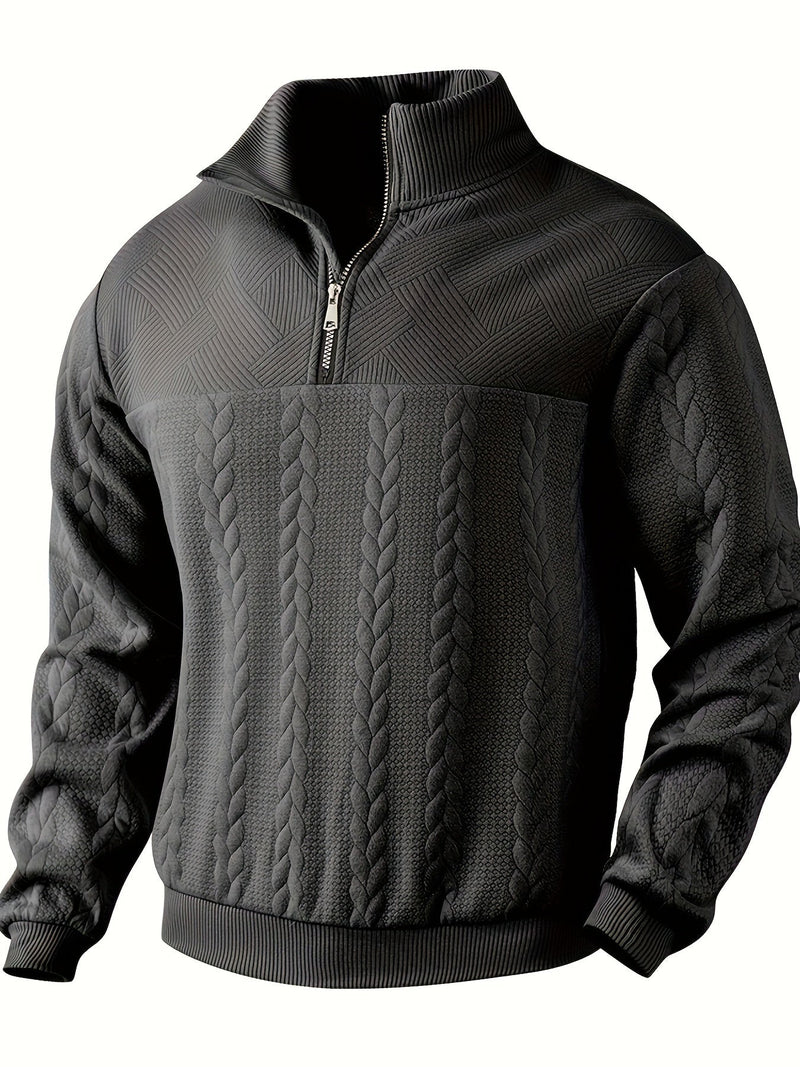 Herren Strickpullover mit Zopfmuster für kalte Tage-Dunkelgrau-S-Luzern Mode