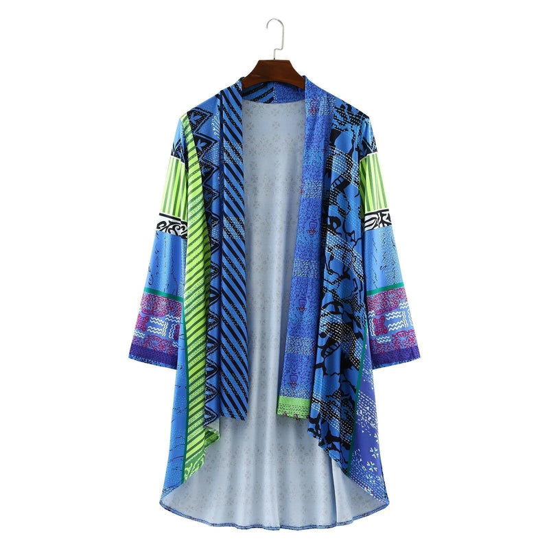 Boho Damen Kimono Cardigan mit Ethno-Muster und Taschen-Luzern Mode