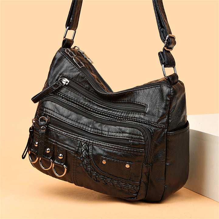Damen Lederhandtasche mit Reißverschluss und Fächern-Luzern Mode