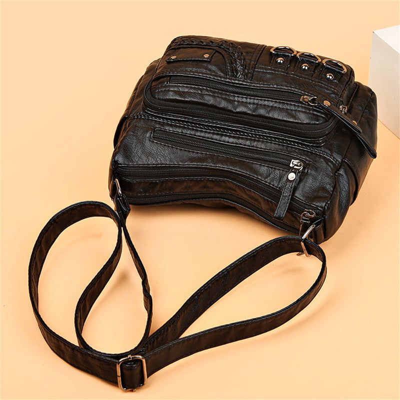 Damen Lederhandtasche mit Reißverschluss und Fächern-Luzern Mode