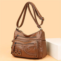 Damen Lederhandtasche mit Reißverschluss und Fächern-Braun-Luzern Mode