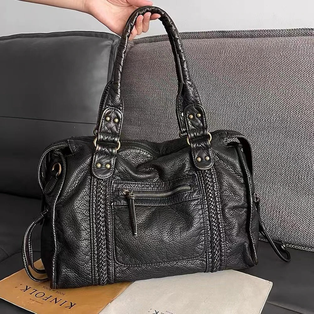 Damen Lederhandtasche mit Reißverschluss und Tragegriff-Luzern Mode