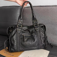 Damen Lederhandtasche mit Reißverschluss und Tragegriff-Luzern Mode