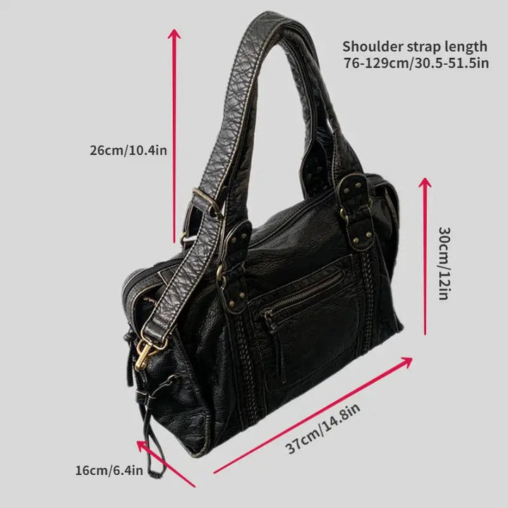 Damen Lederhandtasche mit Reißverschluss und Tragegriff-Luzern Mode