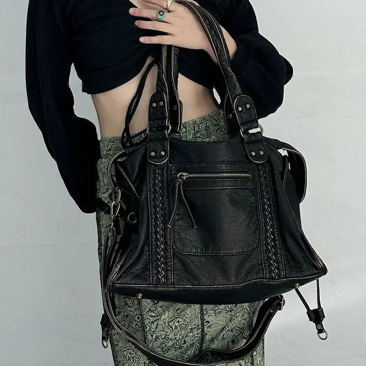 Damen Lederhandtasche mit Reißverschluss und Tragegriff-Luzern Mode