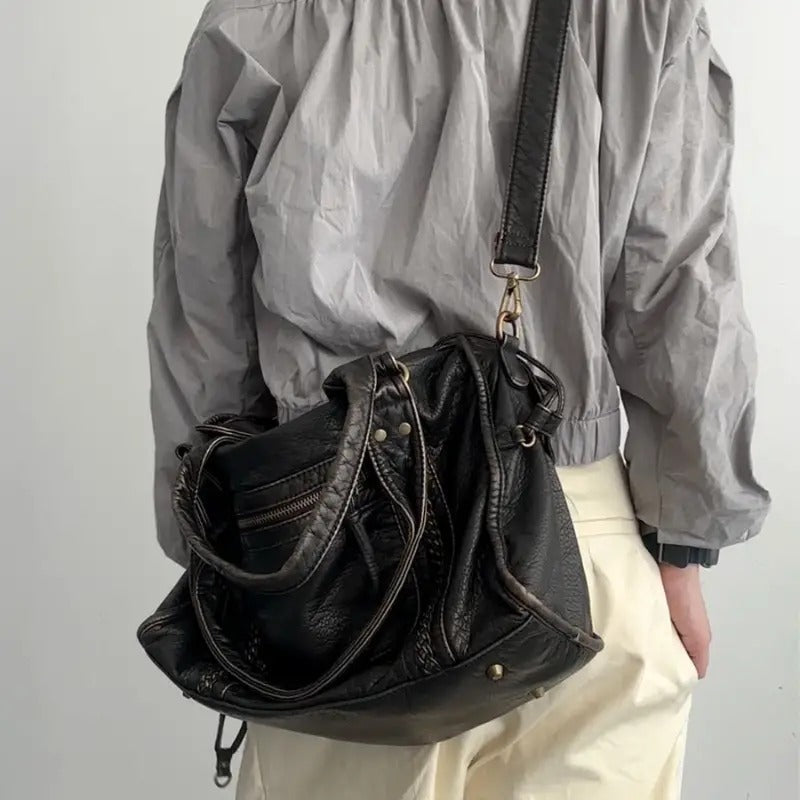 Damen Lederhandtasche mit Reißverschluss und Tragegriff-Luzern Mode