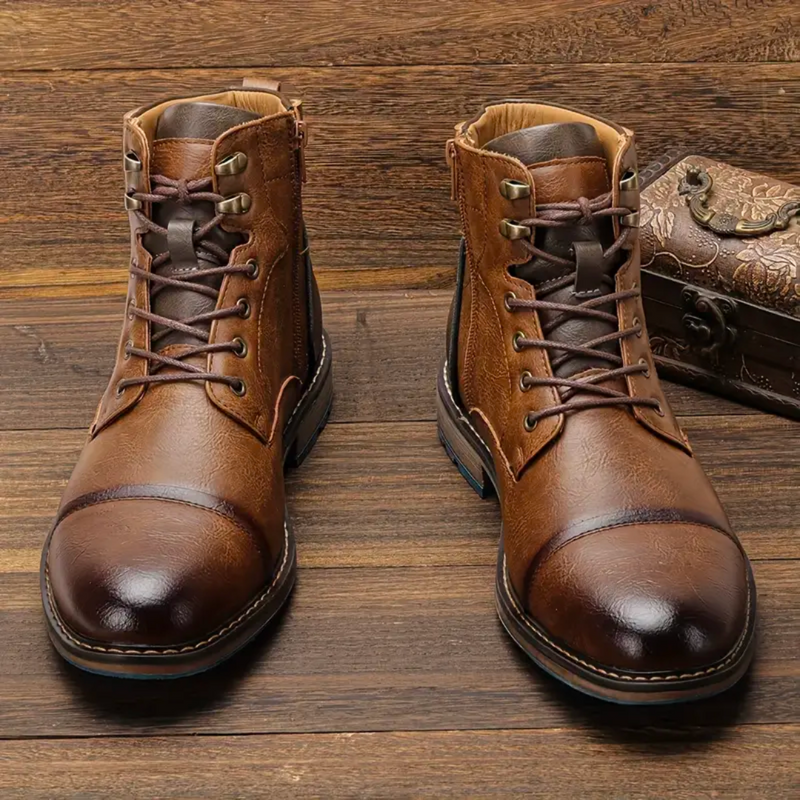Herren Lederstiefel mit Schnürung und robuster Sohle-Luzern Mode