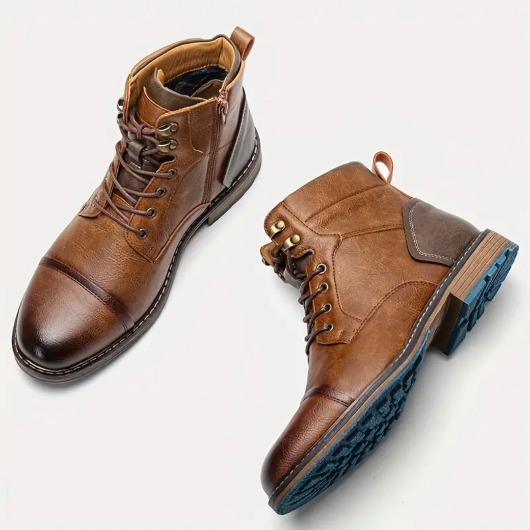 Herren Lederstiefel mit Schnürung und robuster Sohle-Luzern Mode