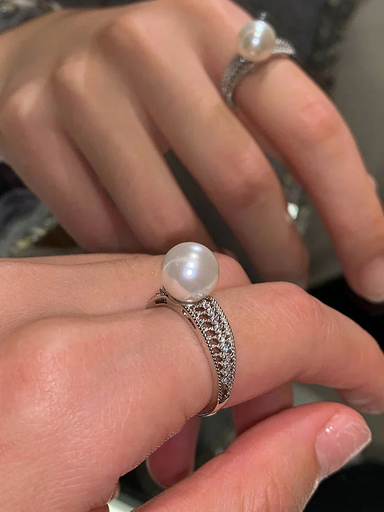 Perlenring | Damen Offen Verstellbar Einzigartig Stilvoll Langlebig Silber-Luzern Mode