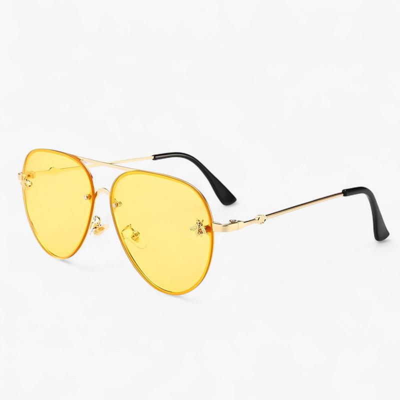 Piloten-Sonnenbrille | Bienen-Detail | Vintage | Unisex | UV-Schutz-Gelb Gold-Luzern Mode