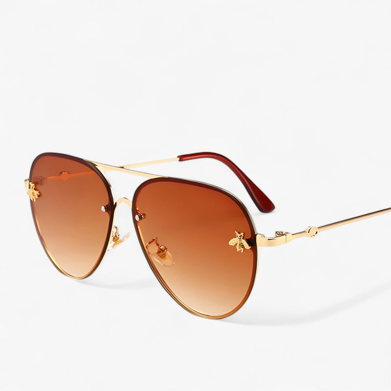 Piloten-Sonnenbrille | Bienen-Detail | Vintage | Unisex | UV-Schutz-Gold Braun-Luzern Mode