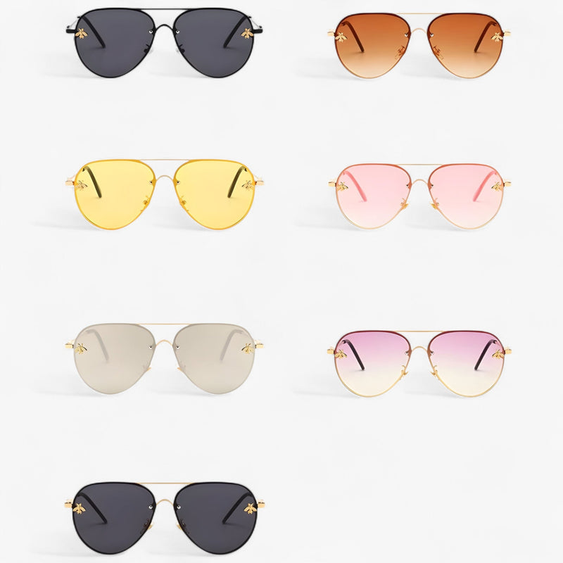 Piloten-Sonnenbrille | Bienen-Detail | Vintage | Unisex | UV-Schutz-Luzern Mode