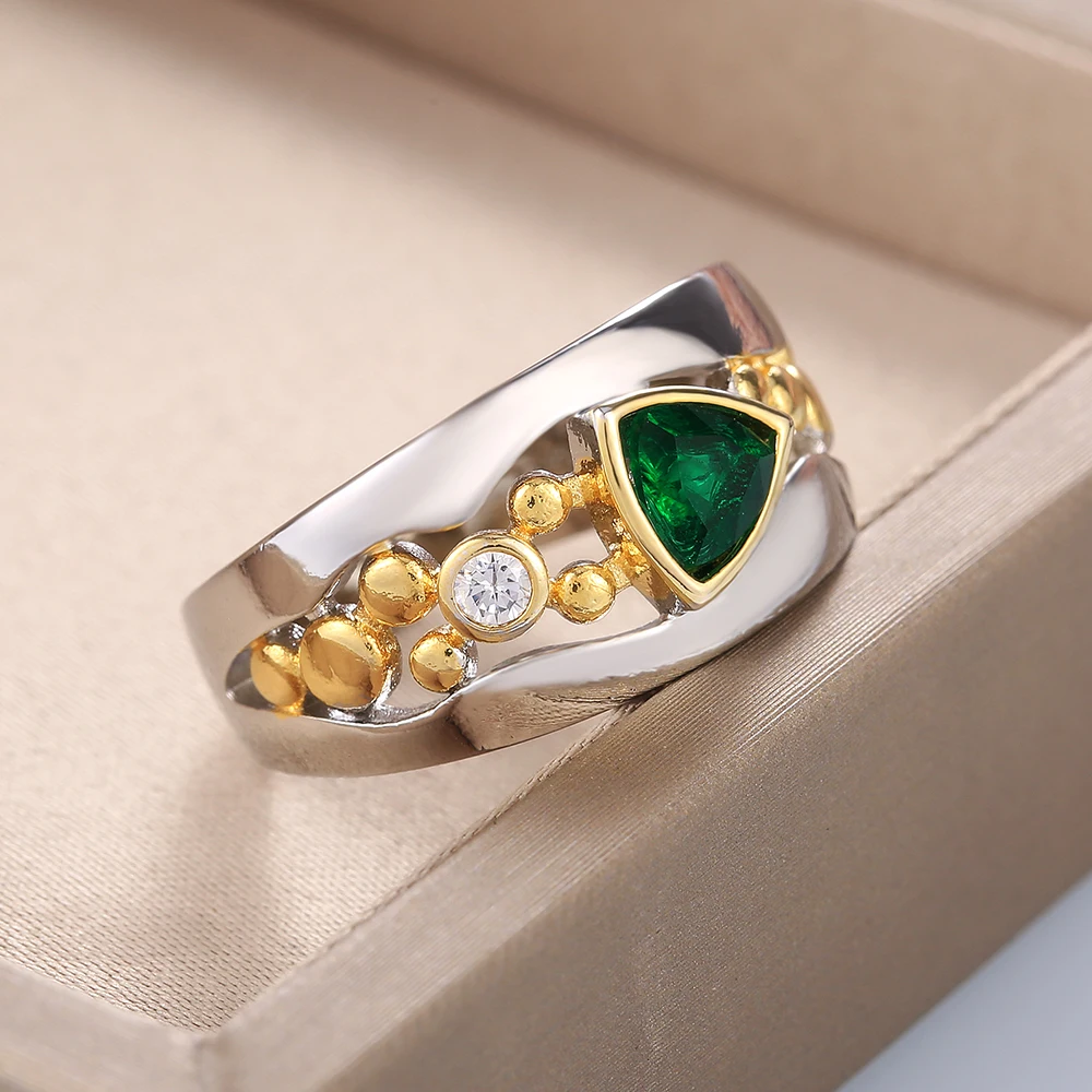 Silberner Ring mit Kristall | Grün Breit Vintage Langlebig Stilvoll-6-Luzern Mode