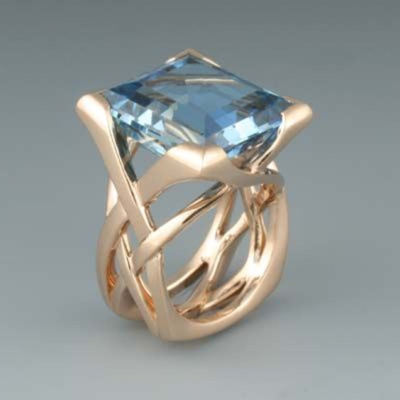 Roségoldener Ring | Blau Zirkonia Stilvoll Langlebig Einzigartig Leicht-6-Luzern Mode