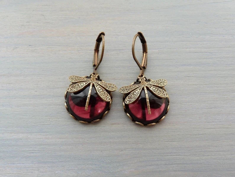 Ohrringe für Damen | Vintage | Schmetterling | Statement | Stilvoll | Geschenk-Dunkelrot-Luzern Mode