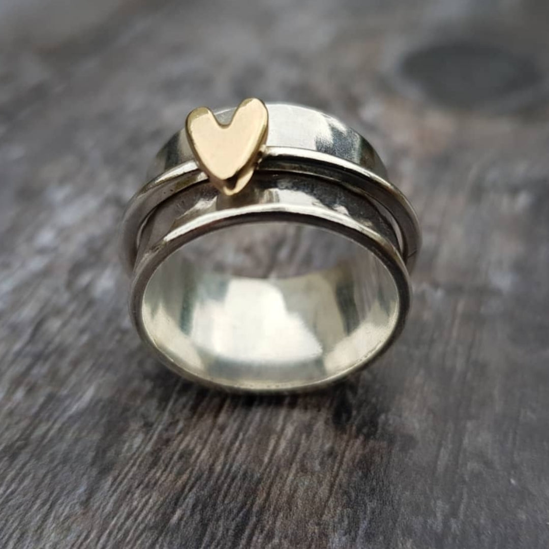 Silberner Ring | Breit Goldenes Herz Handgefertigt Stilvoll Einzigartig Langlebig-6-Luzern Mode