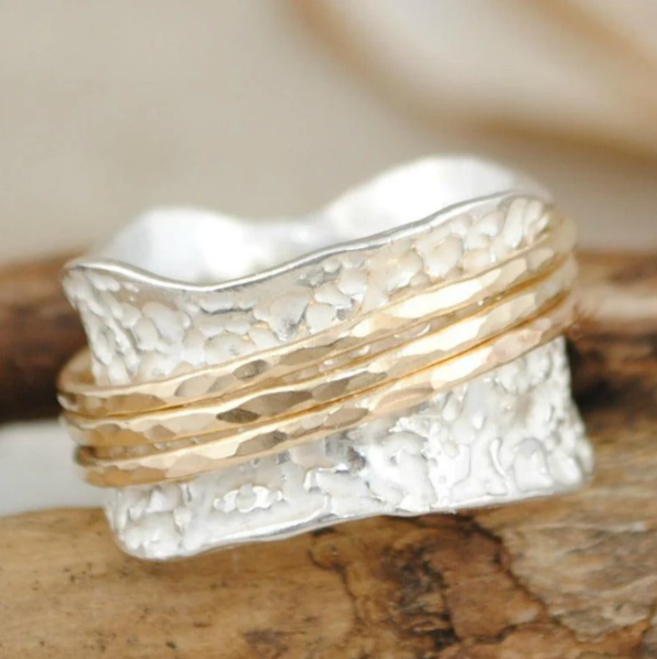 Silberner Spinner-Ring | Gold Beruhigend Breit Einzigartig Stilvoll Langlebig-6-Luzern Mode