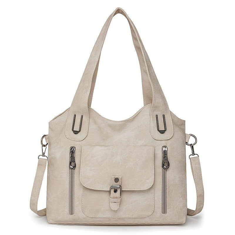 Lernen Damen Schultertasche | Vegan | Verstellbar | Vintage | Retro | Weich-Beige-Luzern Mode