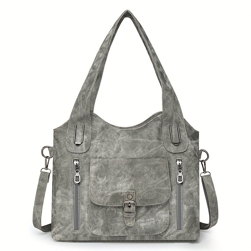 Lernen Damen Schultertasche | Vegan | Verstellbar | Vintage | Retro | Weich-Grau-Luzern Mode