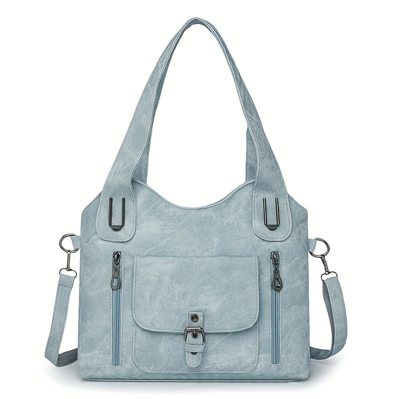 Lernen Damen Schultertasche | Vegan | Verstellbar | Vintage | Retro | Weich-Himmelblau-Luzern Mode