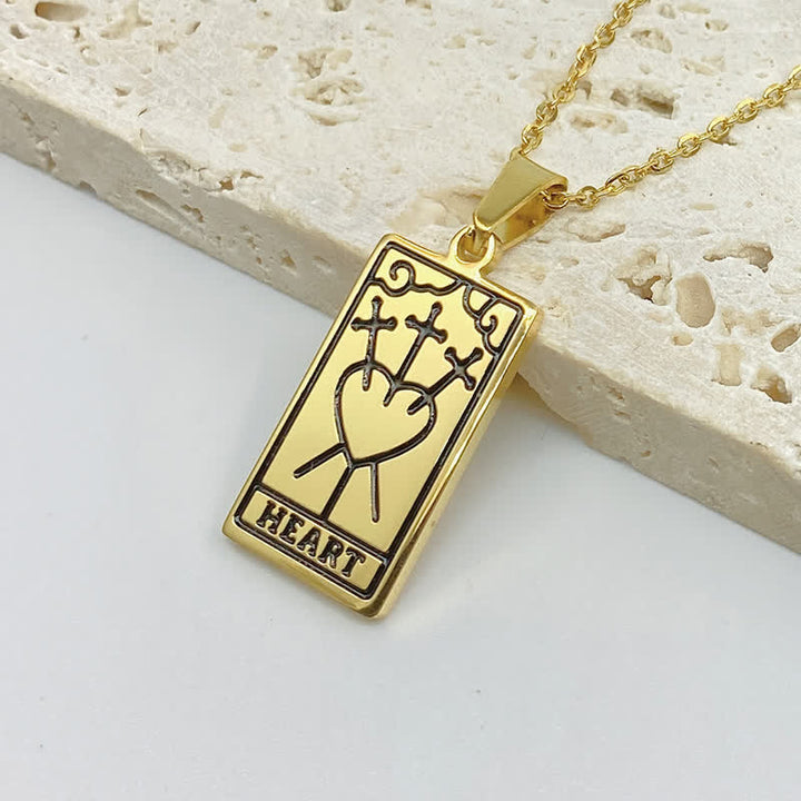 Halskette für Damen | Tarot-Karte | Glücksanhänger | Silber | Gold-Drei der Schwerter-Gold-Luzern Mode