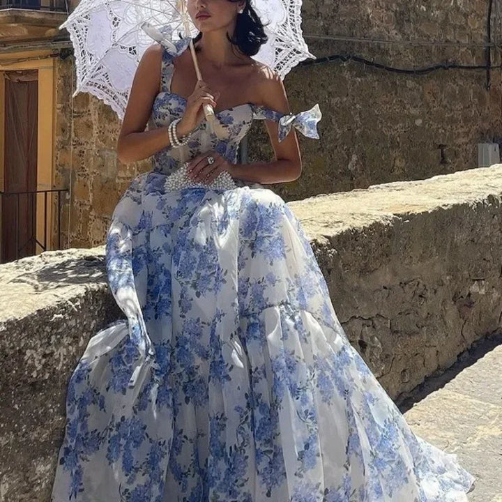 Ein-Schulter Blumenkleid Damen - Elegantes Sommerkleid-Luzern Mode