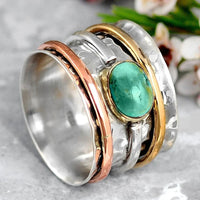 Ring mit Edelstein | Türkis Silber Gold Handgefertigt Verstellbar-6-Luzern Mode