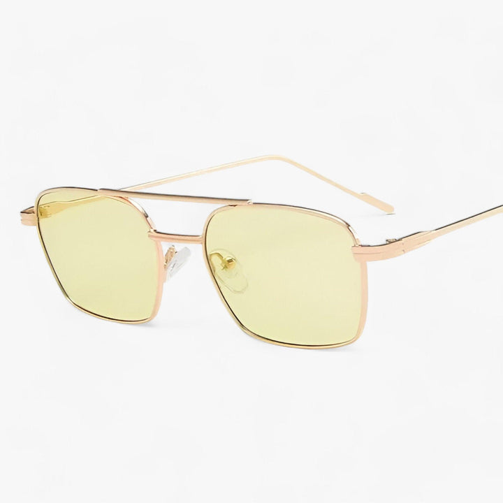 Unisex Sonnenbrille | Vintage Design | Metallrahmen | Rund | Schmal-Gold Grün-Luzern Mode